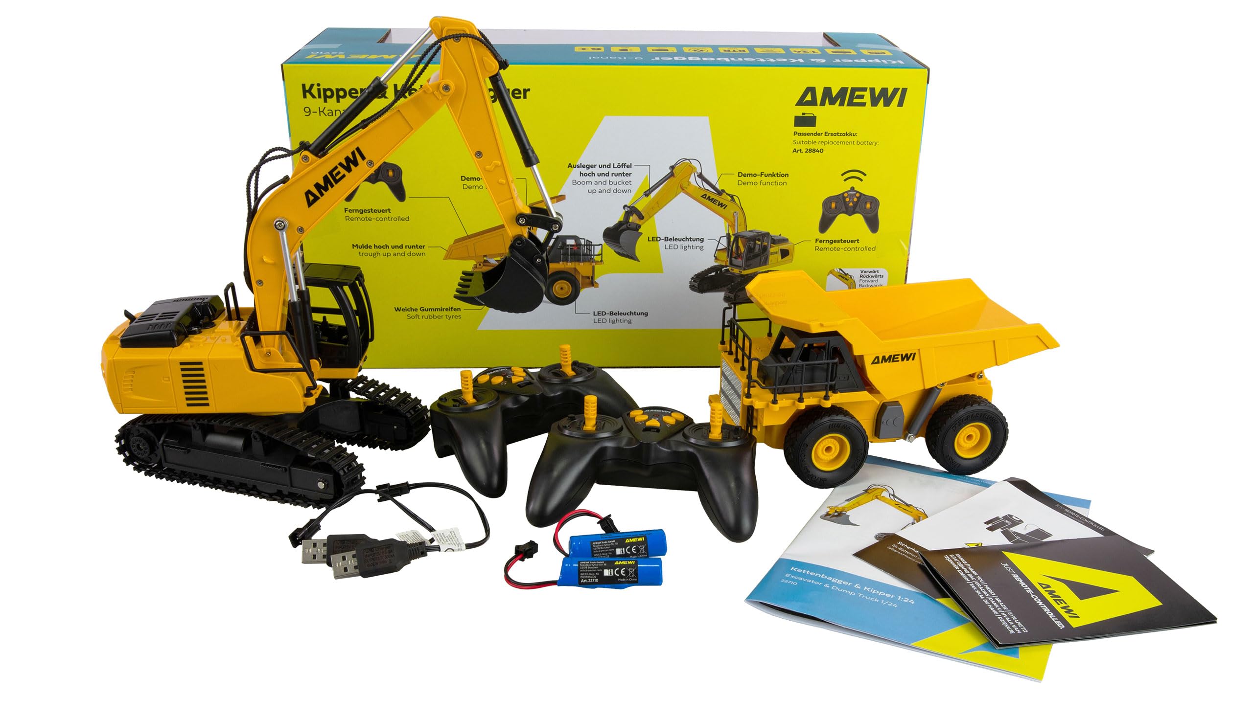 Amewi 2-in-1 Set Kipper & Kettenbagger 9-Kanal 1:24 RTR Amewi 2-in-1 Set Kipper & Kettenbagger 9-Kanal 1:24 RTR