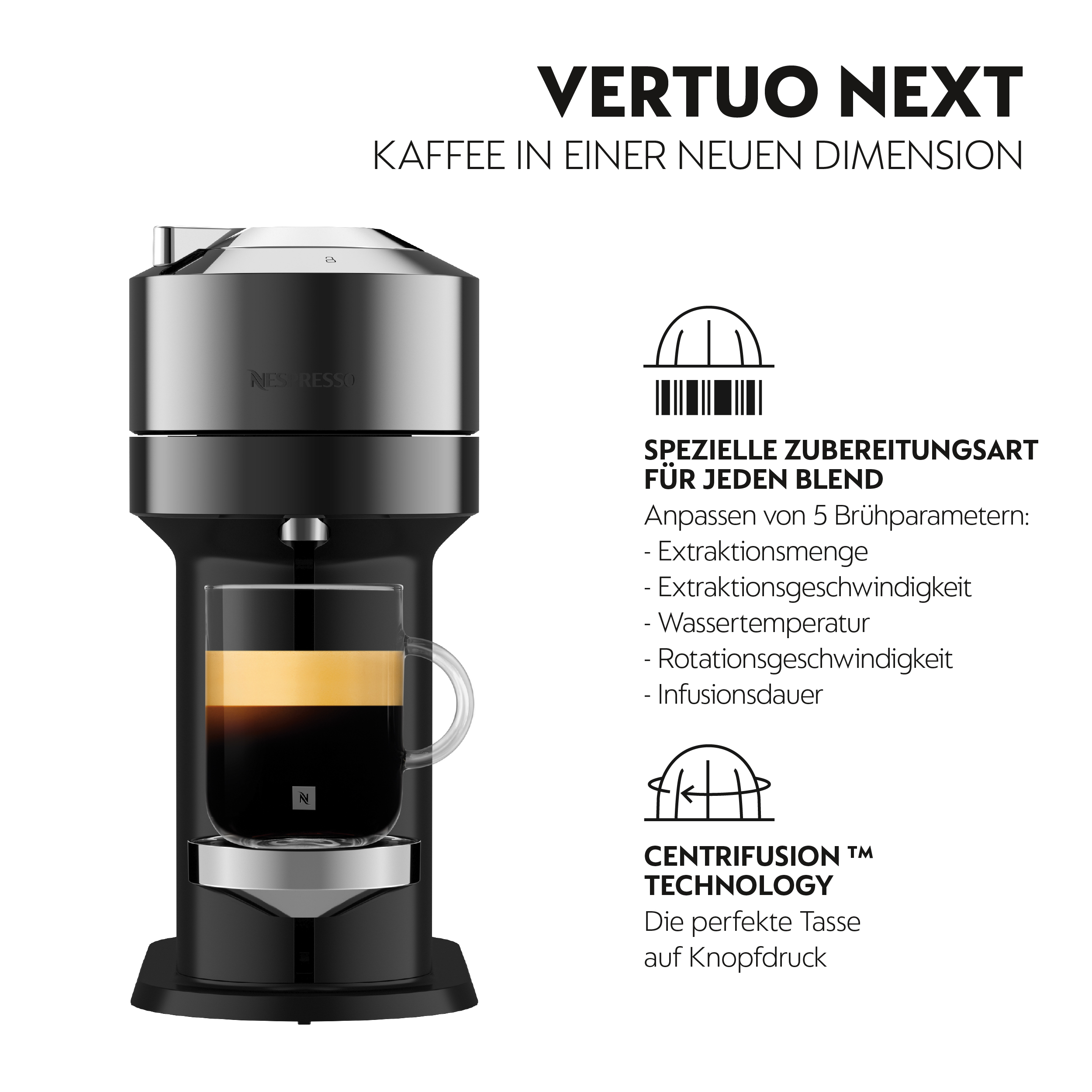 Krups XN 910C Nespresso Vertuo Next Dark Chrome + Nespresso Aeroccino 3 Milchaufschäumer