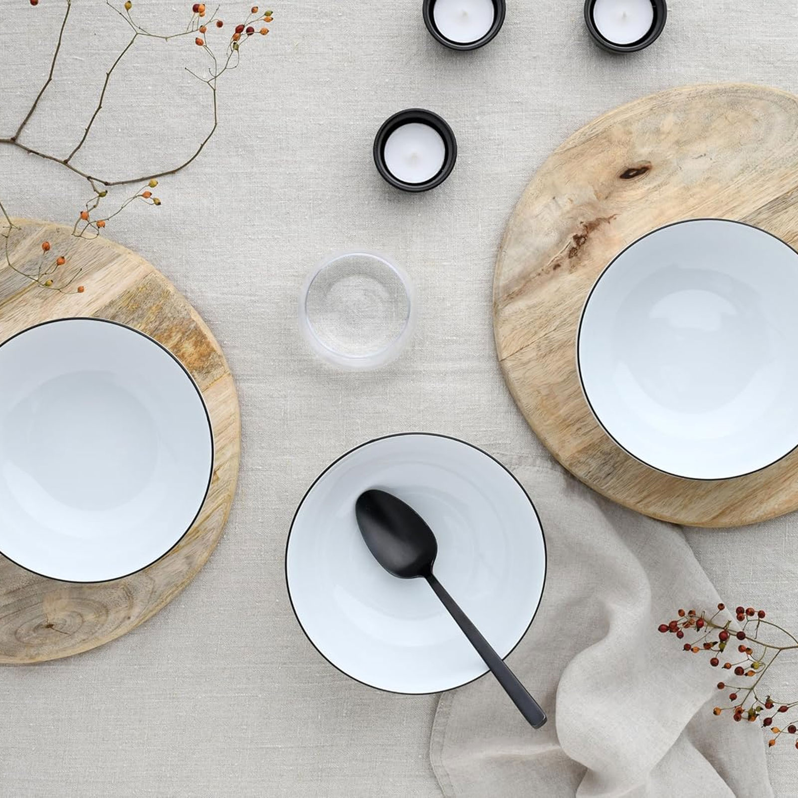 CreaTable, 22557, Serie Allround Black Line, 4-teiliges Geschirrset, Buddha Bowl Set aus Porzellan, spülmaschinen- und mikrowellengeeignet, Made in Europe