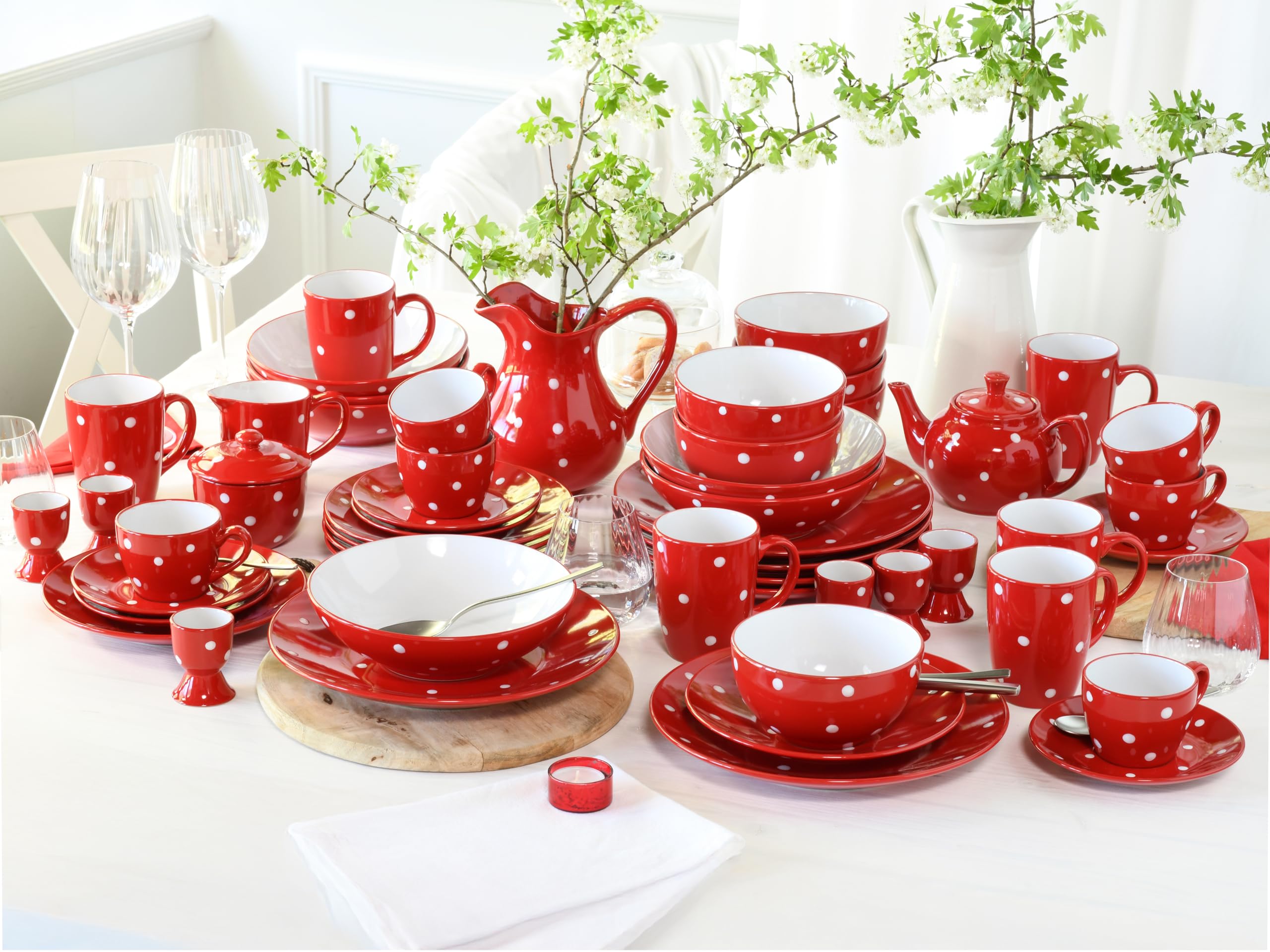 CreaTable 24593 Tafelservice Serie Polka Dots Rot-Weiss 12-tlg.  6 Personen