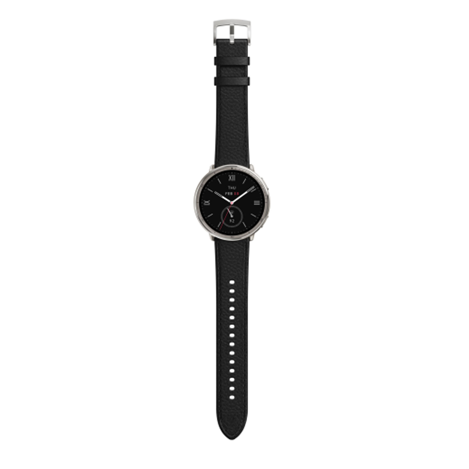 Amazfit Active 2 Round Premium - Black Leather Smartwatch (Herzfrequenzmessung, Schrittzähler)