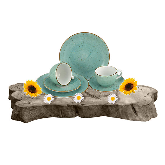 CreaTable, 22335, Serie VINTAGE NATURE, Aqua, Geschirrset, Kaffeegedeck 6 teilig