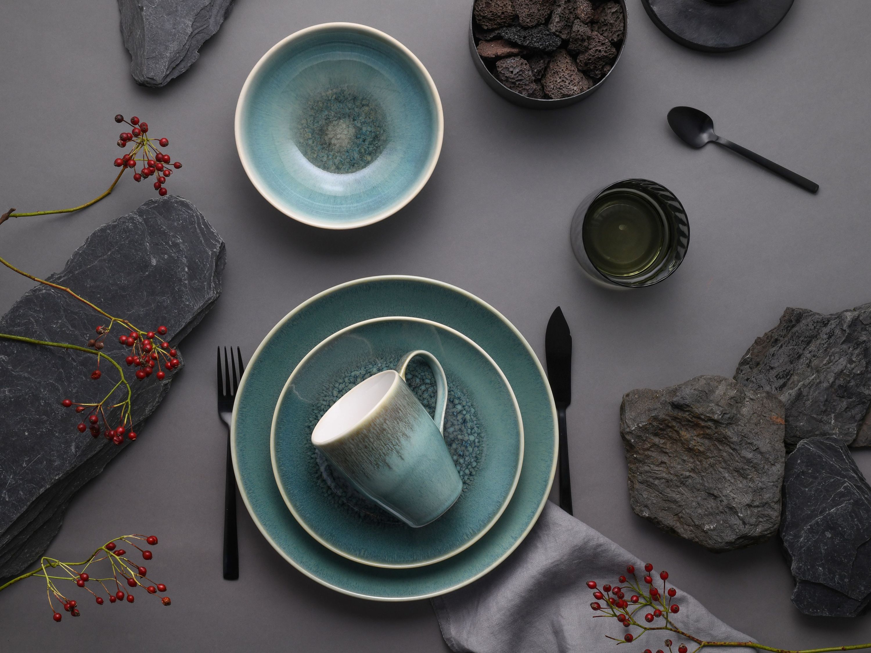 CreaTable, 25863, Serie Caldera Grün, Geschirrset, Kombiservice 8 teilig