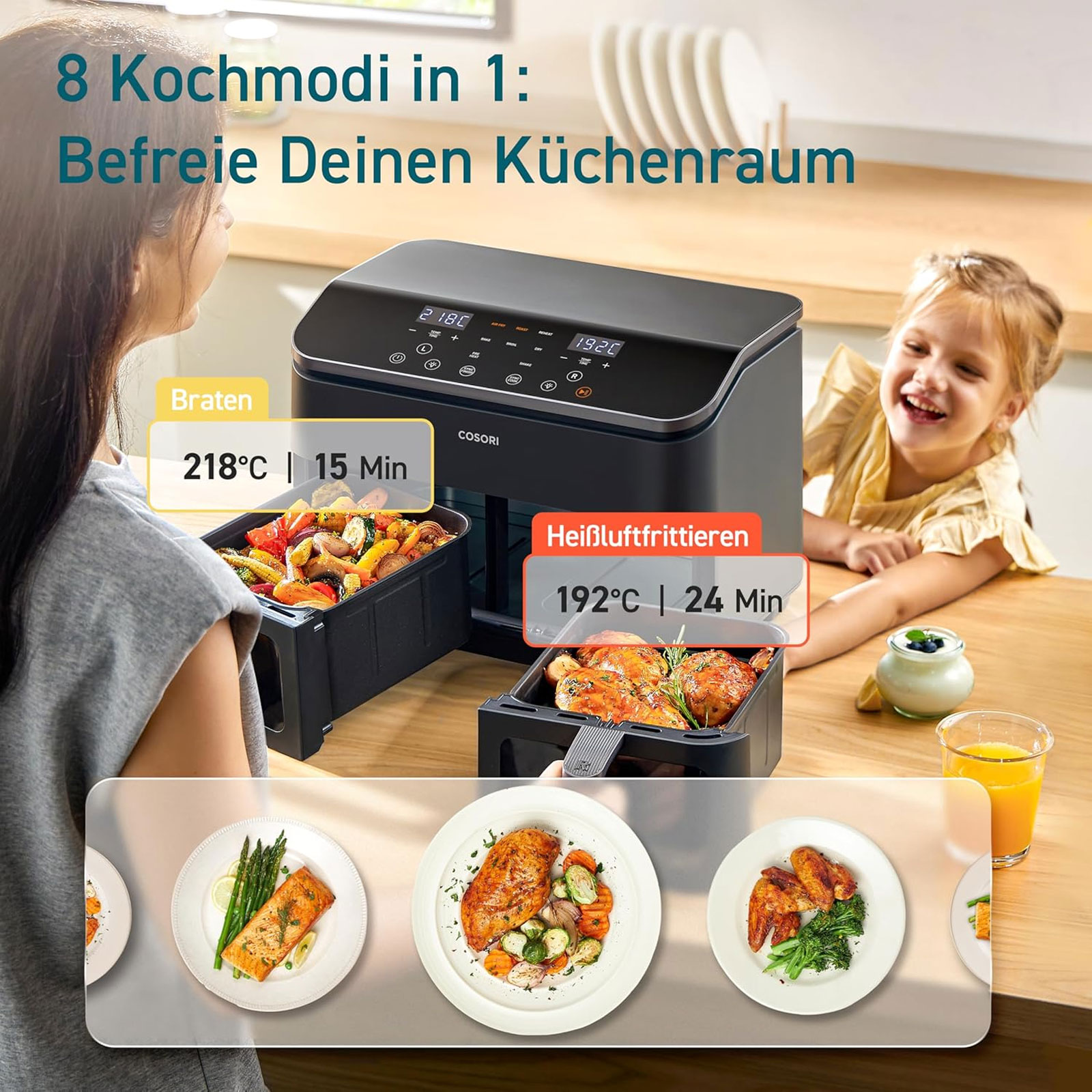 Cosori CAF-R901-AEU Doppel-Heißluftfritteuse Cosori CAF-R901-AEU Doppel-Heißluftfritteuse