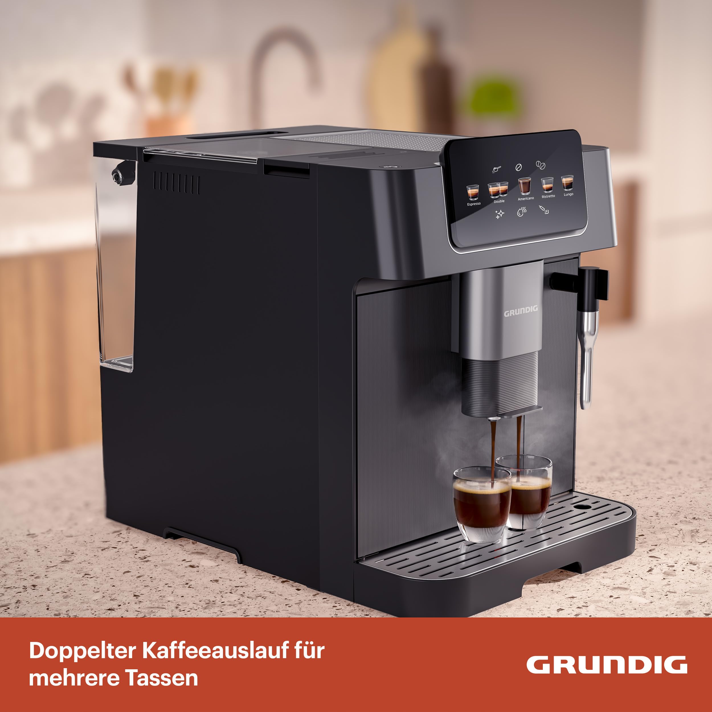GRUNDIG KVA 6230 Kaffeevollautomat mit Milchaufschäumdüse, Edelstahlmahlwerk