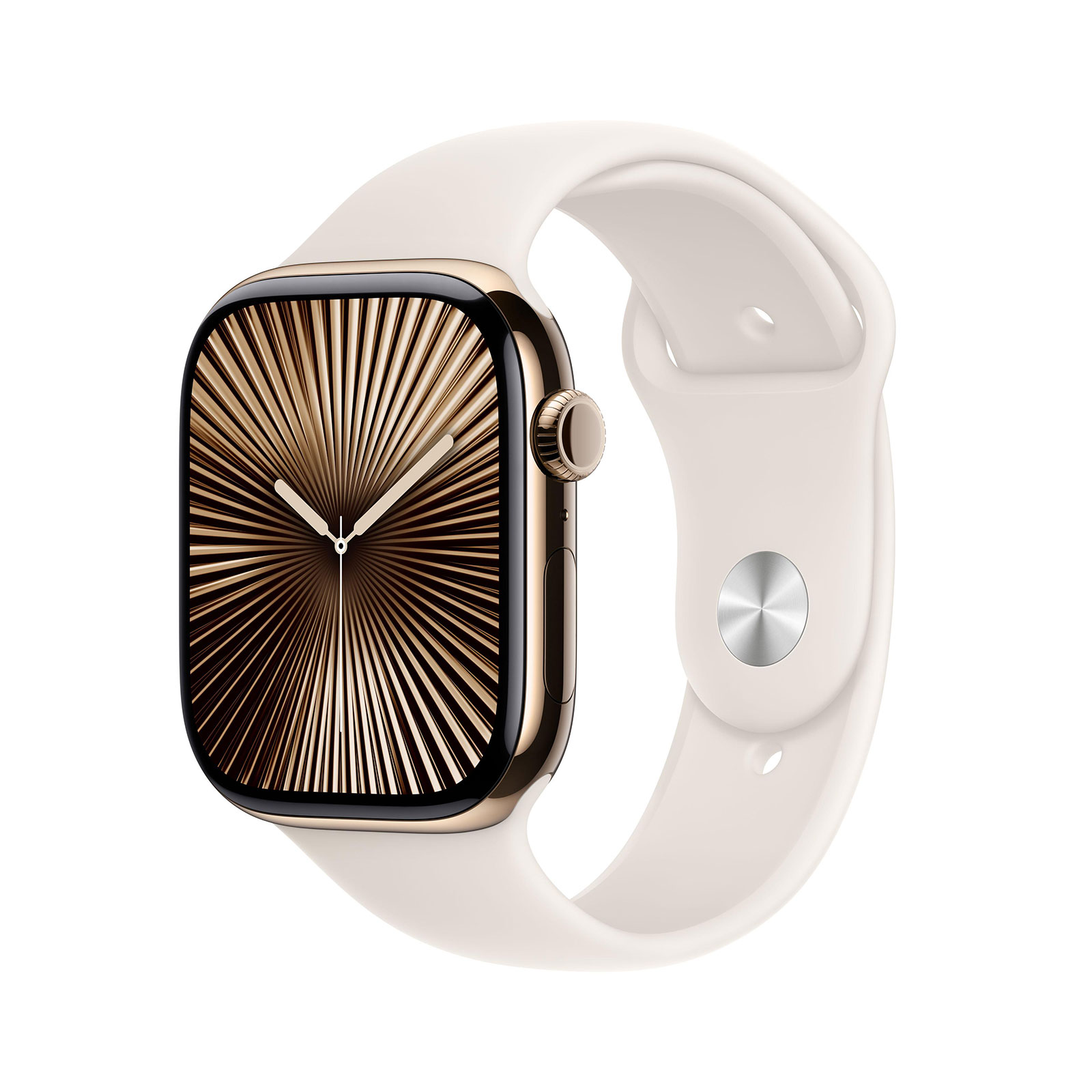 Apple Watch Series 10 GPS + Cellular, 46 mm Titangehäuse Gold, Sportarmband Polarstern - S/M