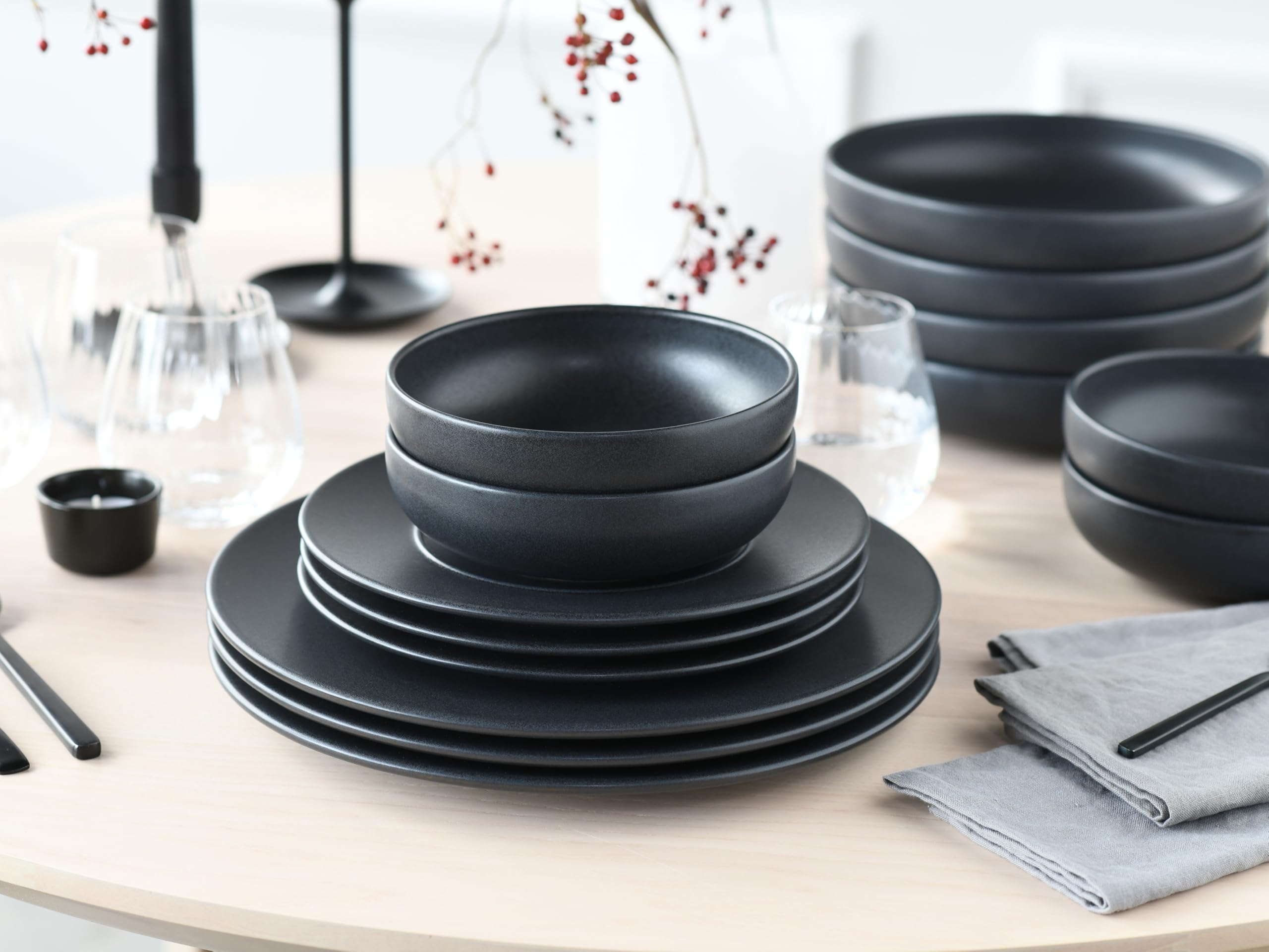 CreaTable, 24568, Serie Unico Black, 8-teiliges Geschirrset für 2 Personen