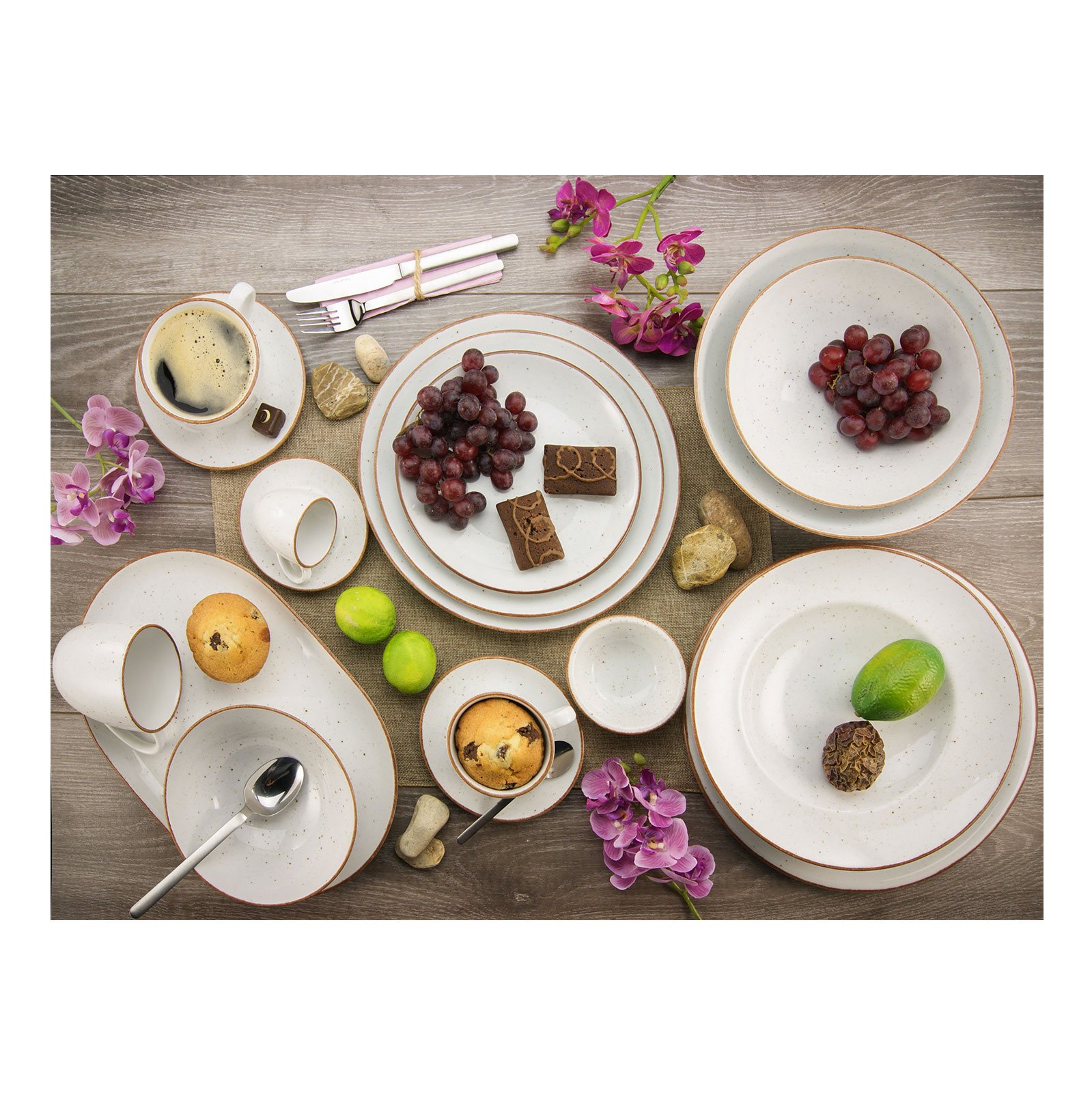 CreaTable, 20317, Serie VINTAGE NATURE weiss, Geschirrset Kombiservice 16 teilig