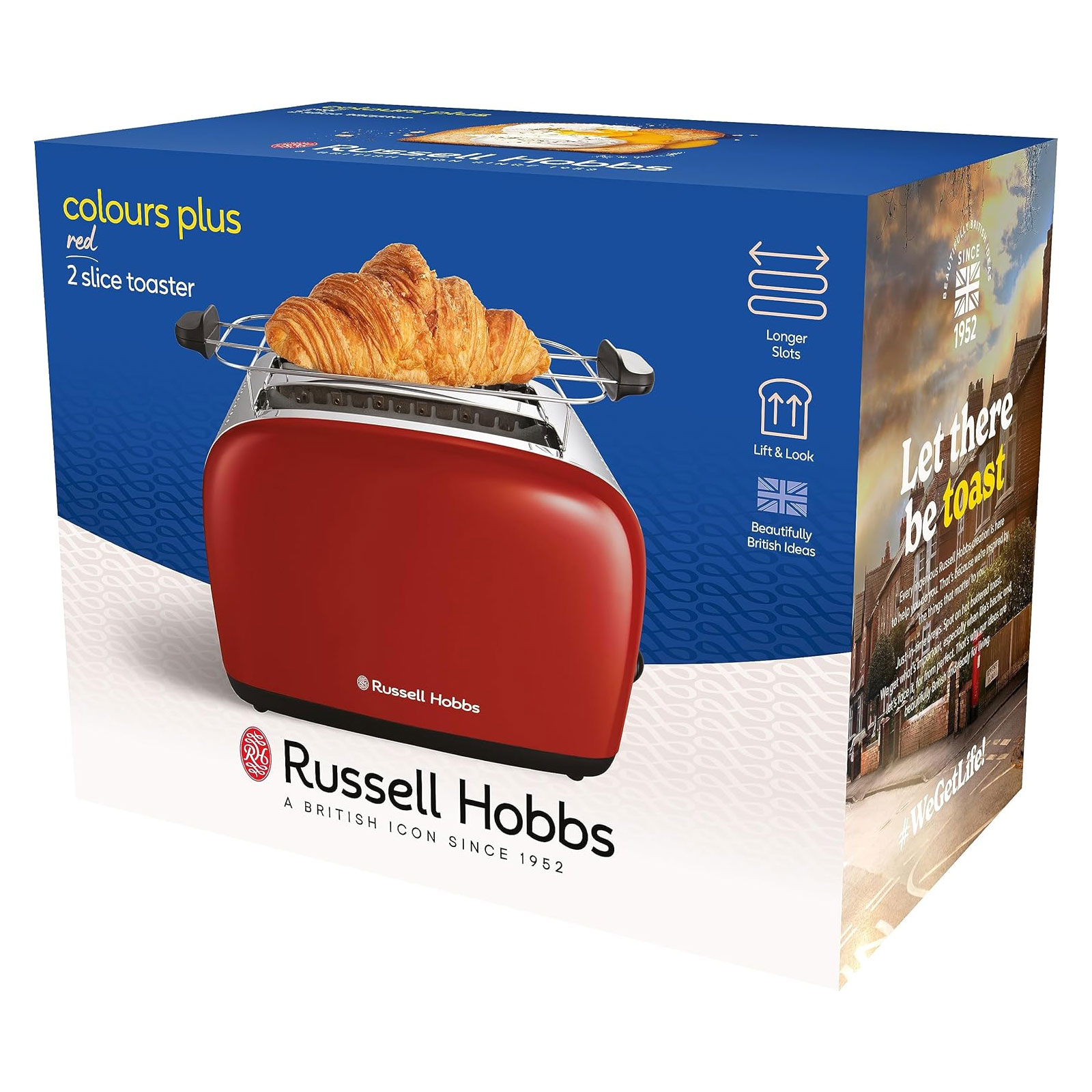 Russell Hobbs 26554-56 Colours Plus rot Toaster (2 Scheiben, 1600 W, Edelstahl und Kunststoff, Rot, Brötchenaufsatz, Auftaufunktion, Aufwärmfunktion)