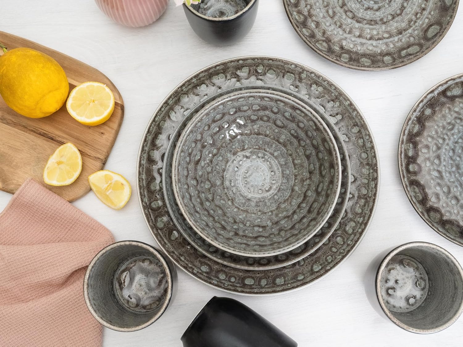 Creatable, 23291, Serie Villa Romana, Stein, Geschirrset, Kombiservice 16 teilig, Steingut
