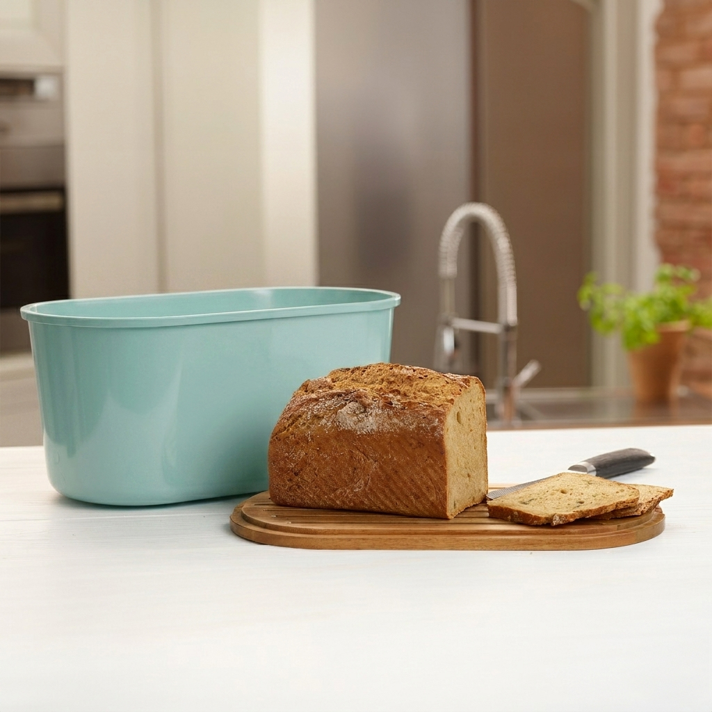 Echtwerk Brotbox "Fresh" Brotkasten mit Akazienholz/Melamin Schneidebrett