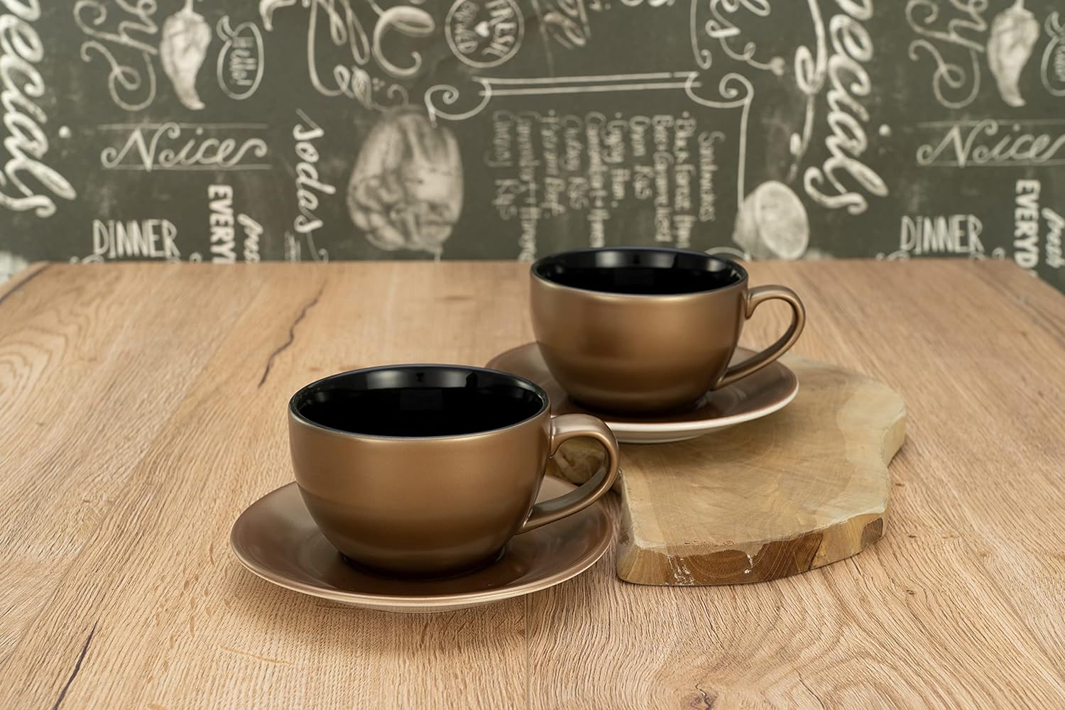 CreaTable, 25850, Serie GOLDEN DAYS schwarz Bistrotassen, Cappuccino Set 4 teilig