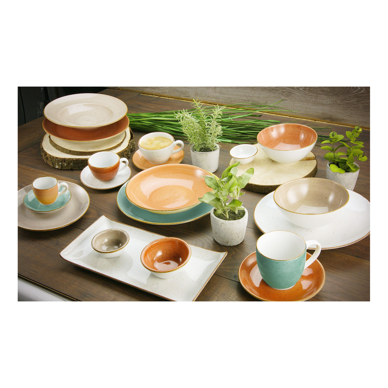 CreaTable, 22335, Serie VINTAGE NATURE, Aqua, Geschirrset, Kaffeegedeck 6 teilig